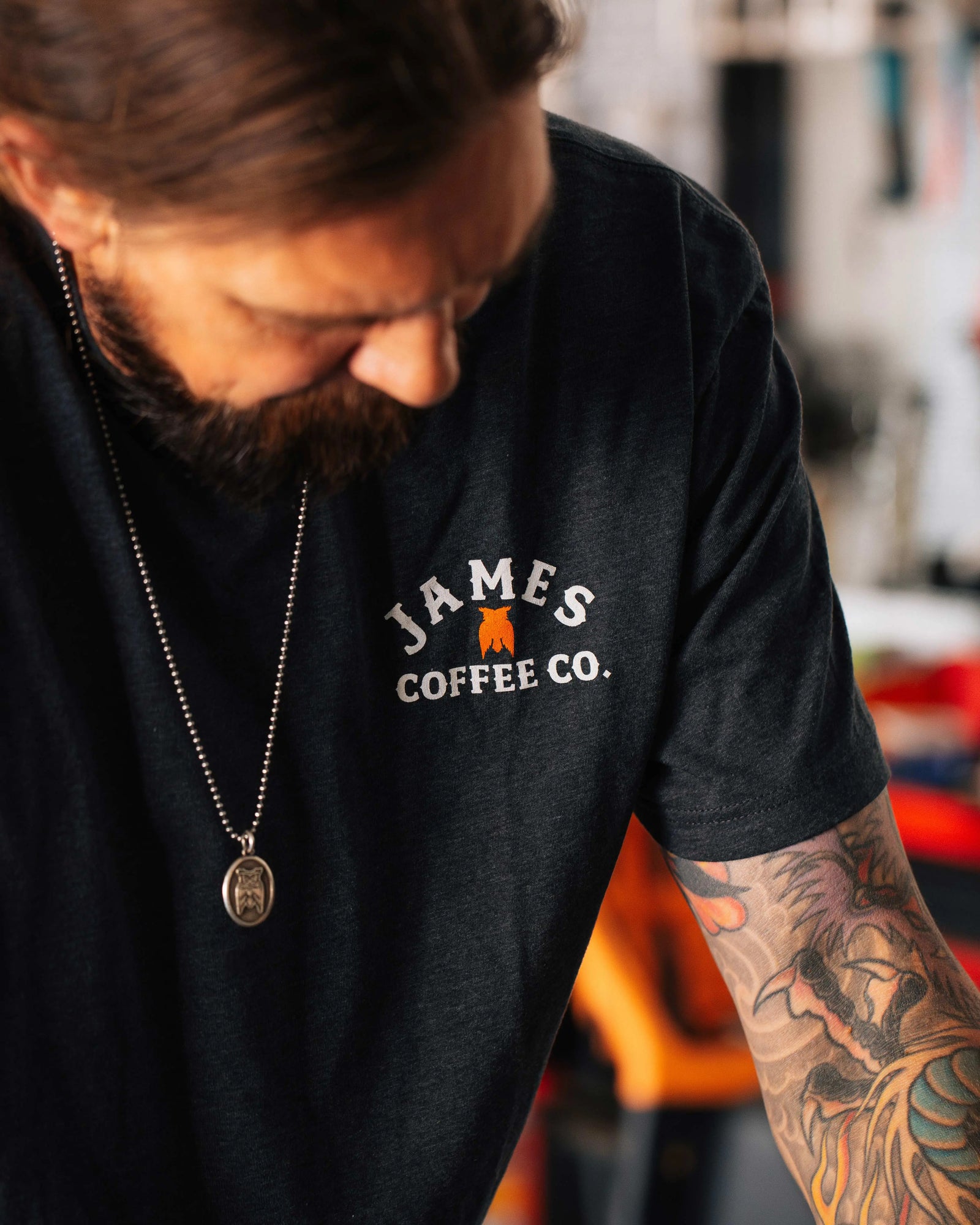 Grey Logo Tee with Back Print James Coffee Co.