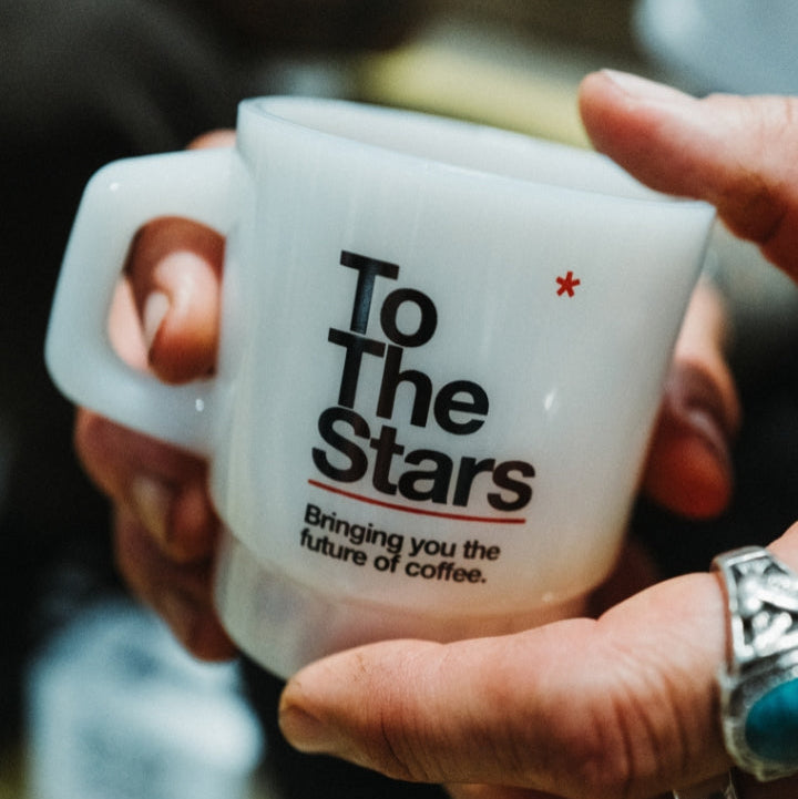 To The Stars Vintage Milk Glass Mug Off-White
